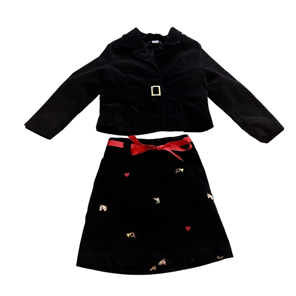 Hartstrings Black Velvet Skirt Suit Set Girl's Size 4 Jacket Ribbon Equestrian